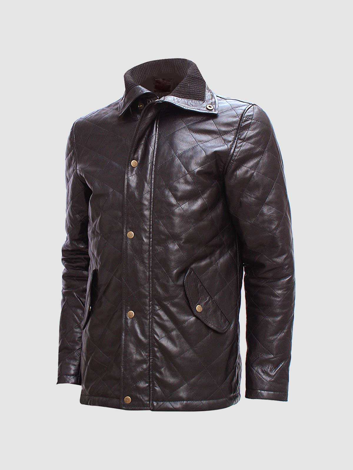 Men's Brown Quilted Leather Jacket – Slim Fit Winter Style