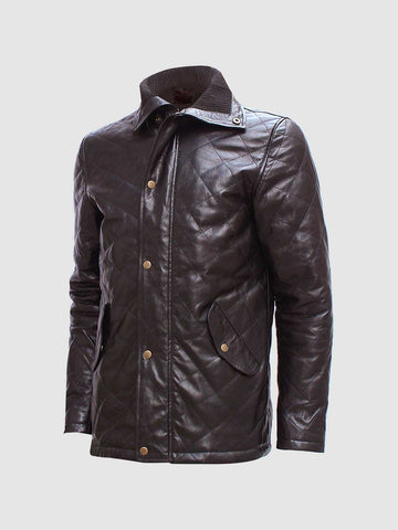 Men's Brown Quilted Leather Jacket – Slim Fit Winter Style