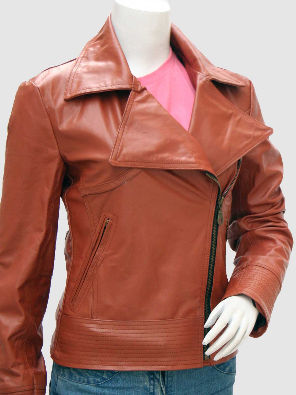 Women's Tan Biker Leather Jacket – Motorcycle Casual Style