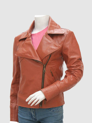 Women's Tan Biker Leather Jacket – Motorcycle Casual Style