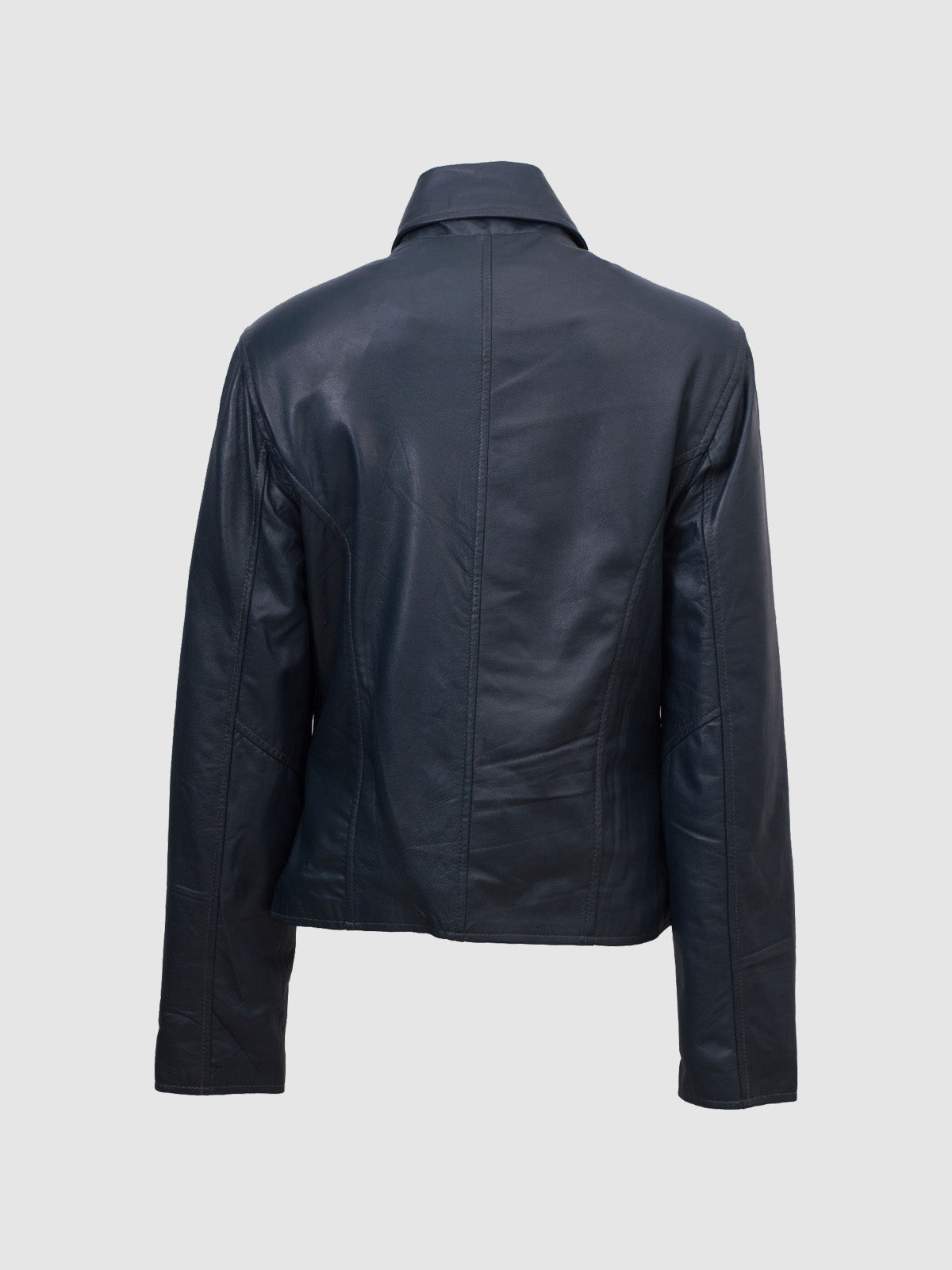 Women's Blue Leather Jacket – Classic Casual Style