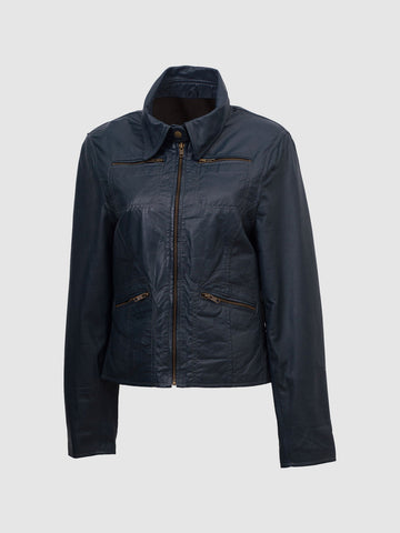Women's Blue Leather Jacket – Classic Casual Style