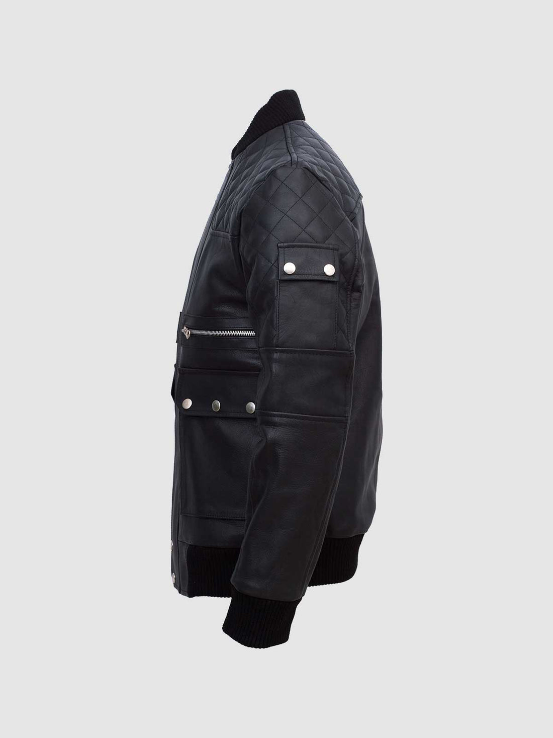 Men's Black Bomber Leather Jacket – Casual Streetwear Style
