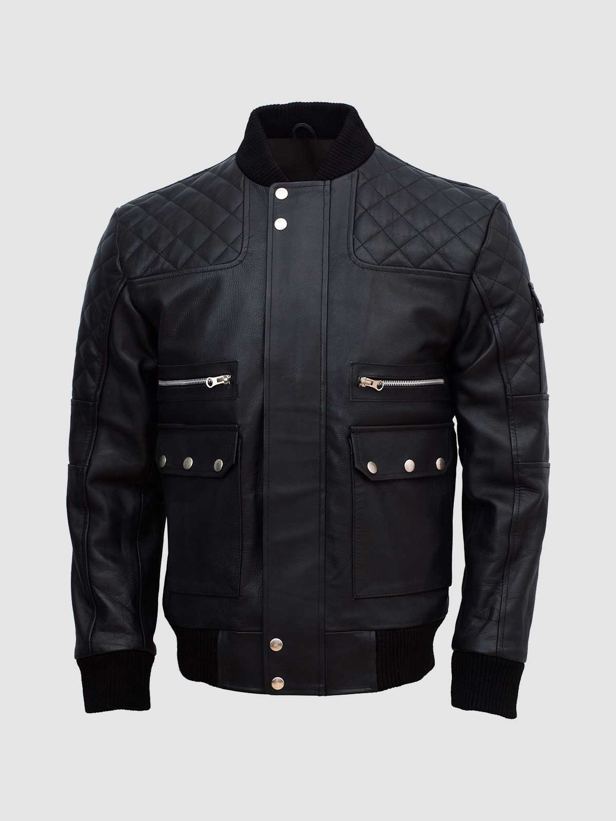 Men's Black Bomber Leather Jacket – Casual Streetwear Style