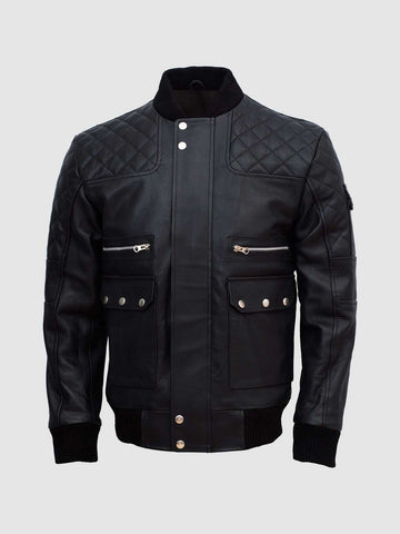 Men's Black Bomber Leather Jacket – Casual Streetwear Style