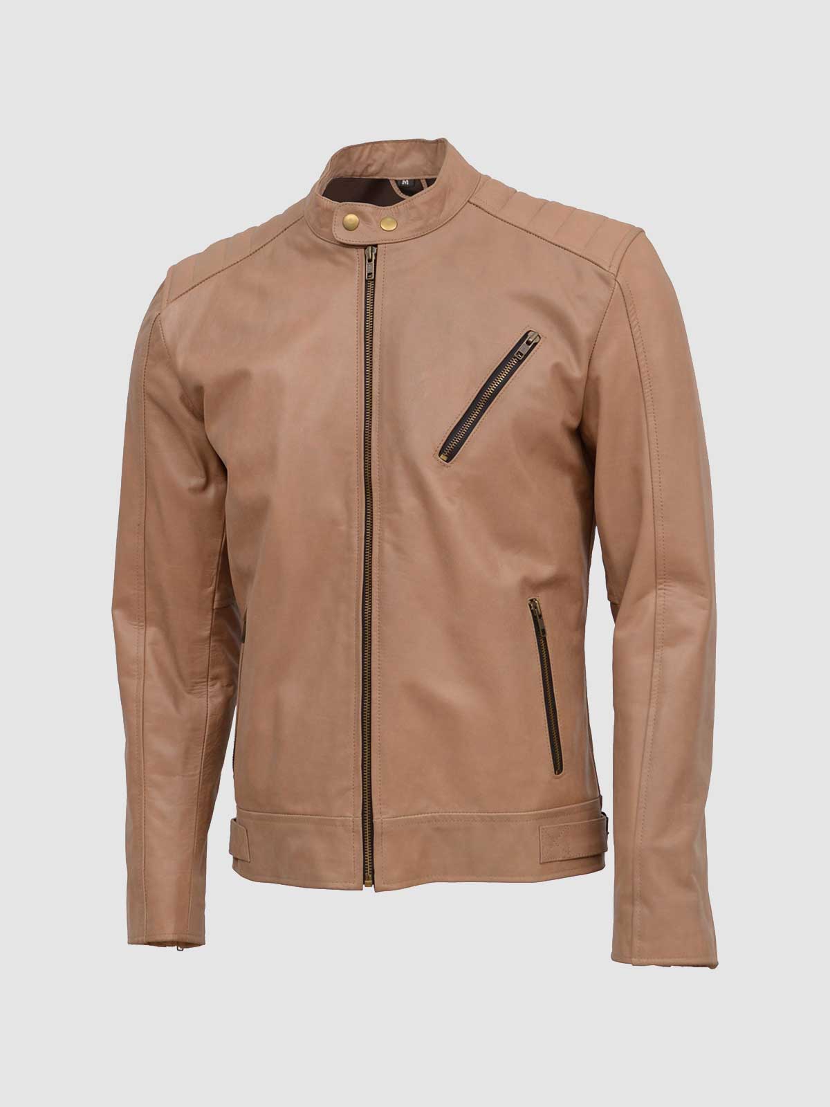 Men's Beige Biker Leather Jacket – Motorcycle Casual Style