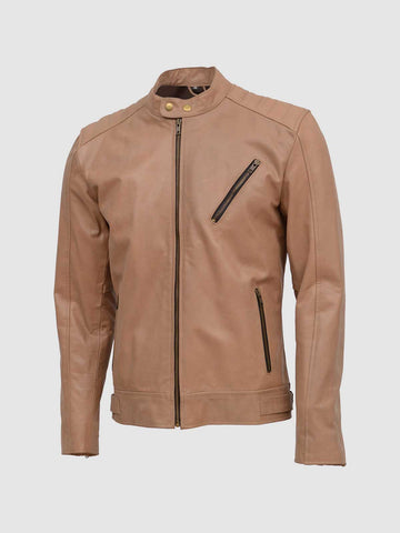 Men's Beige Biker Leather Jacket – Motorcycle Casual Style