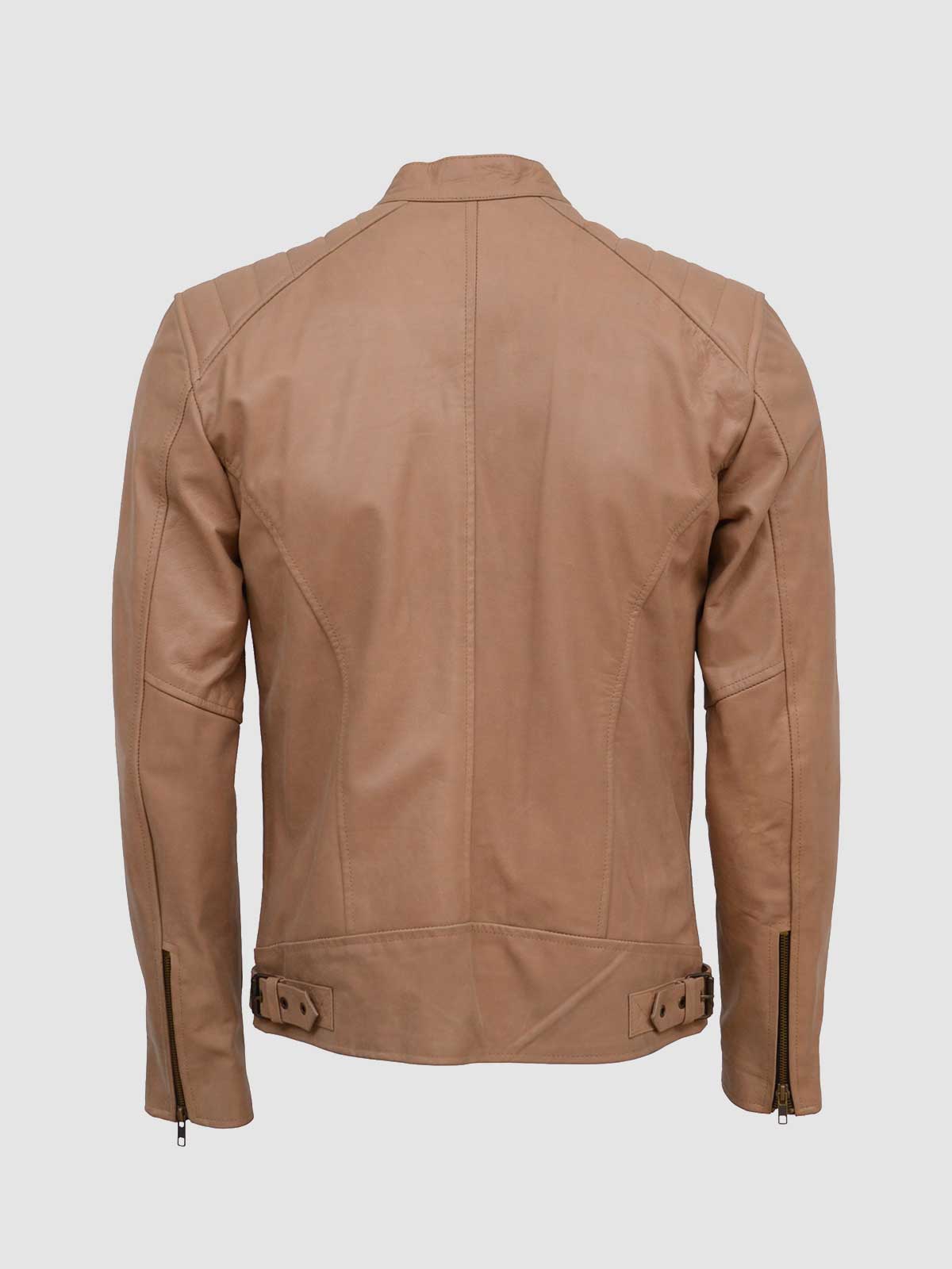 Men's Beige Biker Leather Jacket – Motorcycle Casual Style