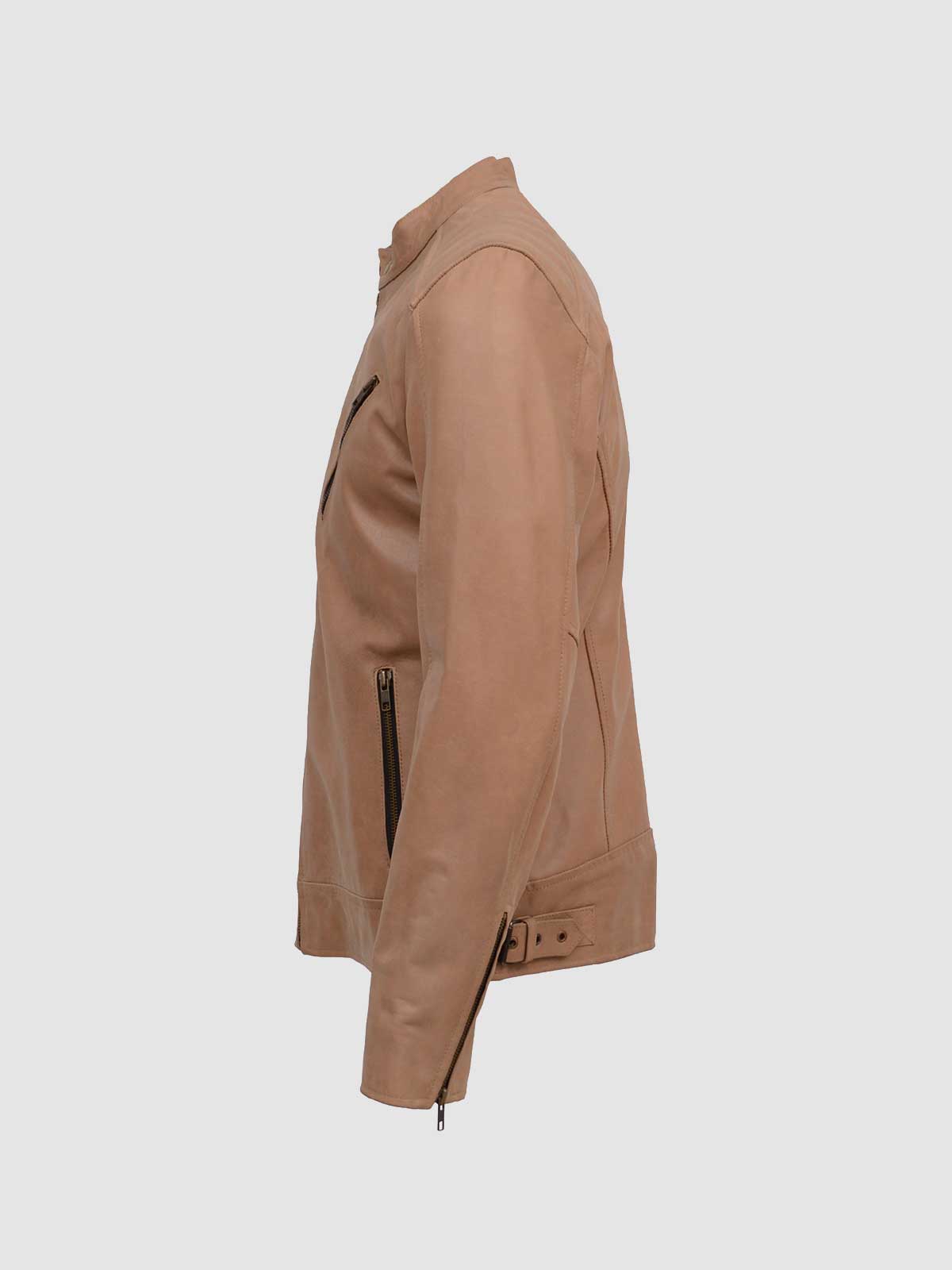 Men's Beige Biker Leather Jacket – Motorcycle Casual Style