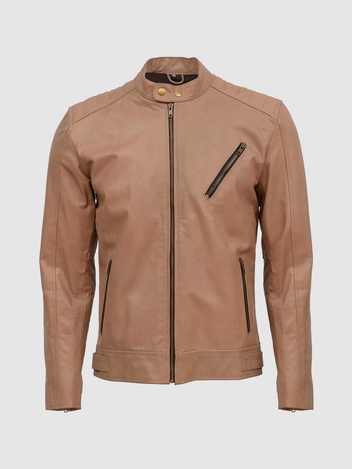 Men's Beige Biker Leather Jacket – Motorcycle Casual Style